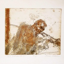 "Jazz Musicians," etching © Bruce Waldman