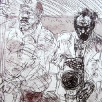 "Jazz Bass," etching © Bruce Waldman