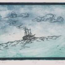 "Boat at Sea," etching © Bruce Waldman